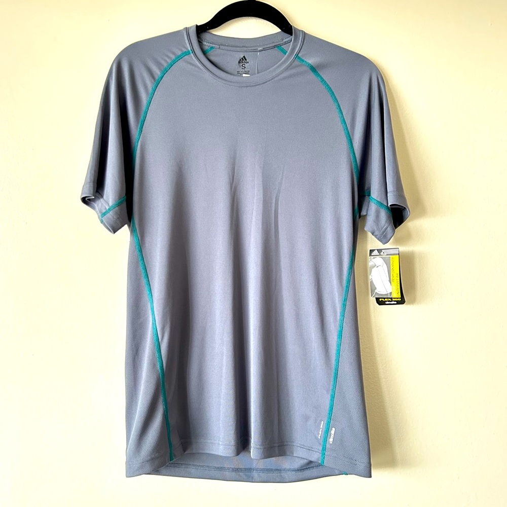 NWT Adidas Small Climalite Flex 360 Gray Teal Athletic Shirt Gym Work Out Ski